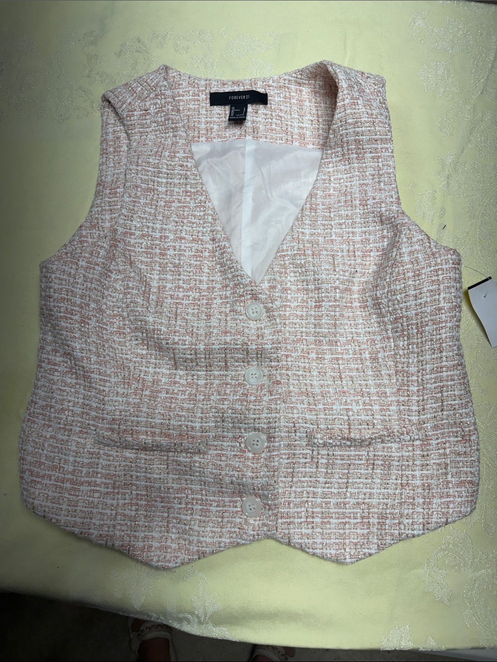Forever 21 Pink Tweed Button-Front Vest